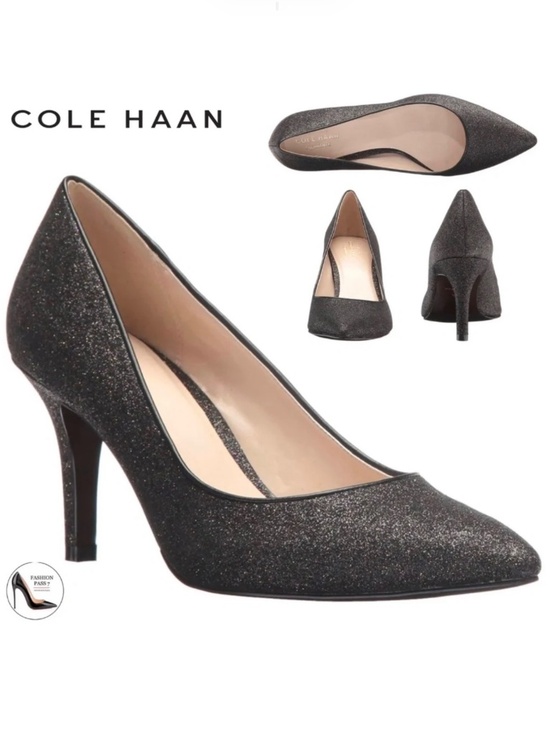 Cole Haan Shoes - Cole Haan Juliana Pump 75 Black Glitter Leather Evening Dress Shoes Heels 7 M